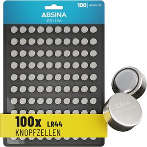 Absina Knopfzelle LR44 / LR1154 / AG13, 158 mAh, 100 Stück