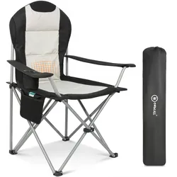 HOMECALL Klappbar Campingstuhl, Hochlehner Angelstuhl, mit Getränkehalter, weiß/schwarz