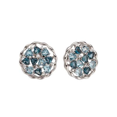 Paar Ohrstecker JOBO "Ohrringe Weißgoldohrringe rund 17 mm", blau (blau, blau), Ohrringe, Damen, 16,9mm, VS = sehr kleine Einschlüsse, Diamanten Weißgold 585, Diamanten, Weißgold 585, 585 Weißgold mit Blautopas und 18 Diamanten