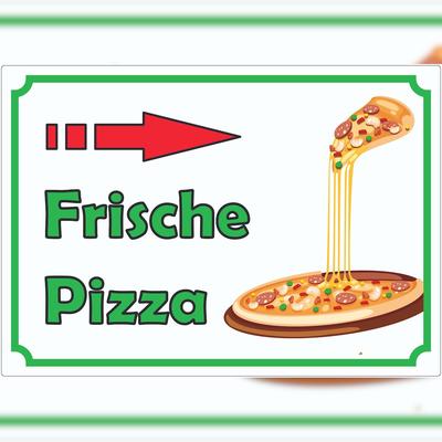 HB-Druck Frische Pizza Aufkleber mit Pfeil rechts A9 (37x52mm)