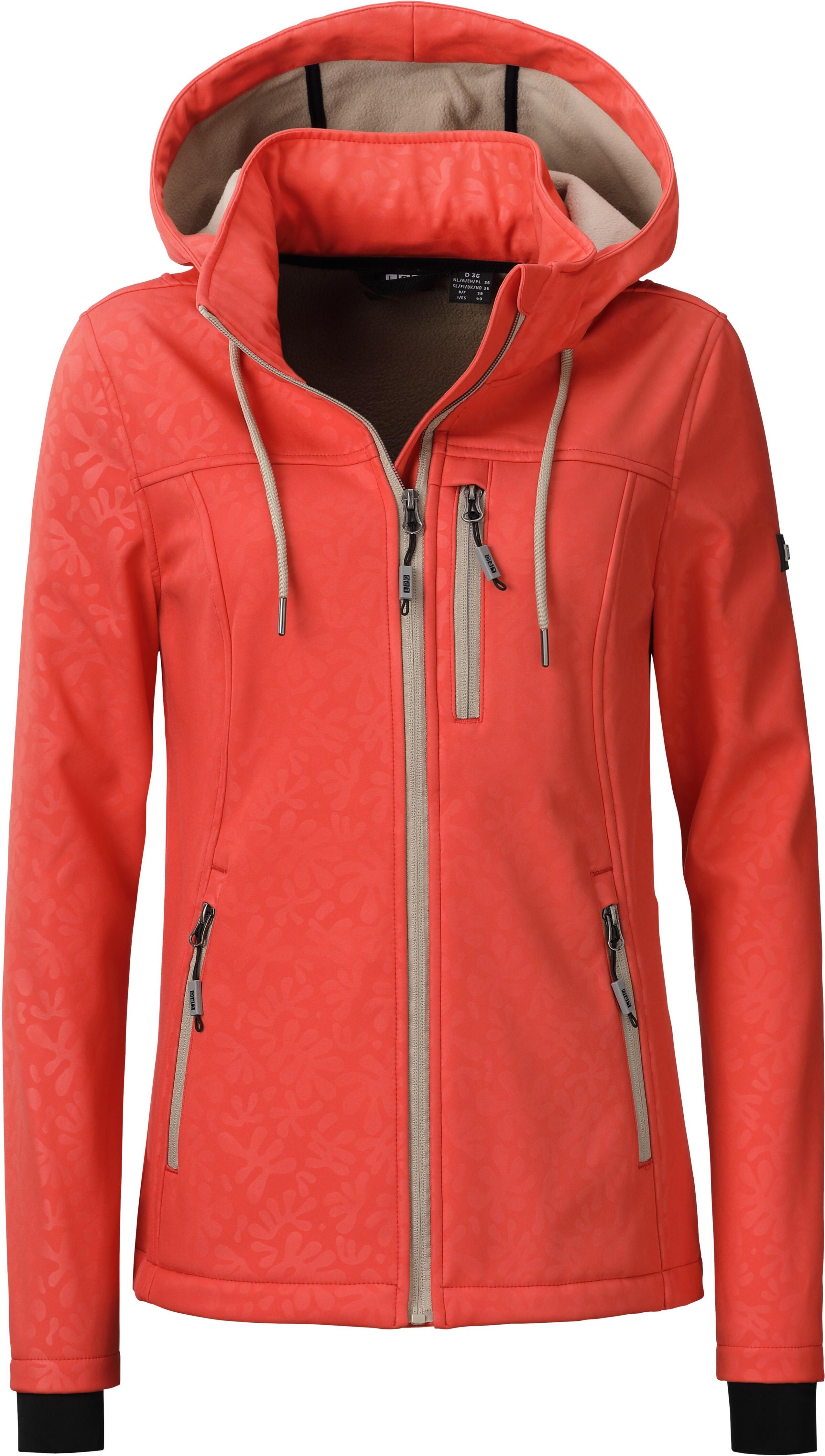 Softshelljacke LPO "Softshelljacke Janice Übergangsjacke", Damen, Gr. 36/38 (M), poppy rot, Softshell, 100% Polyester, regular fit hüftbedeckend, abnehmbar,verstellbar mit Gummizug, Jacken Softshelljacke, Allover-Print