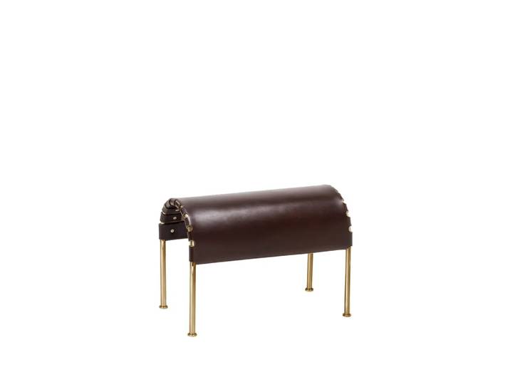 Källemo Pouf Bruno Cuir pleine fleur brun cigare-piètement laiton