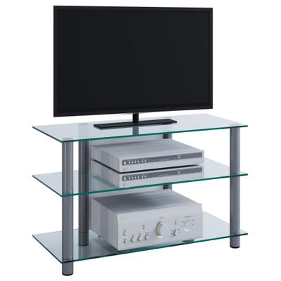 Wohnzimmertisch VCM "TV Möbel Sideboard Fernseh Rack Alu Glas Sindas", weiß (klarglas), B:59cm T:48cm, Regale, TVRack