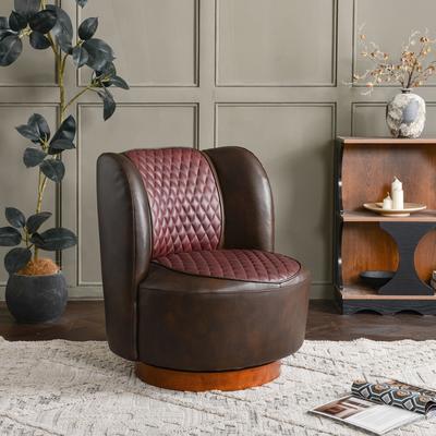 DESwan "Two-Tone Tufted Leather Swivel Chair, 29"" W Top-Grain Genuine Leather Upholstered Accent Chair"