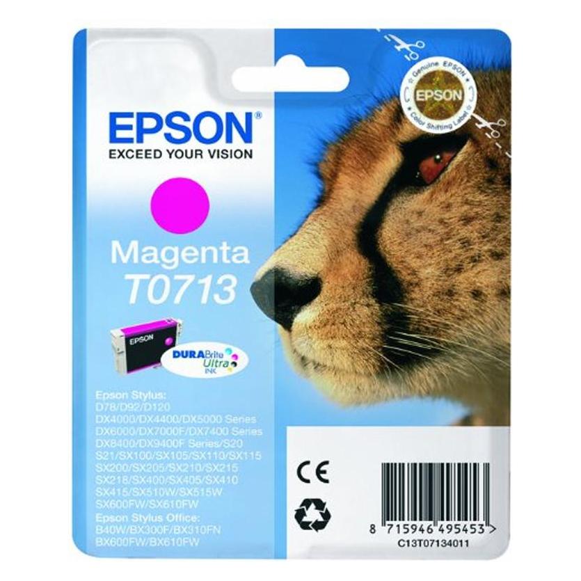 Epson T0713 Tinte Gepard, wisch- und wasserfeste (Singlepack) magenta (M) (C13T07134012)