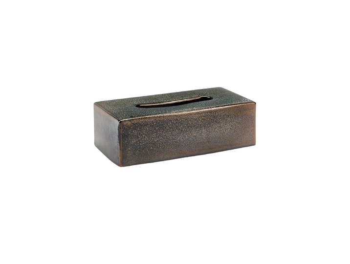 Handgefertigte Design Kosmetiktuchbox „Ugo“ aus Keramik, Vintage Bronze Aquanova