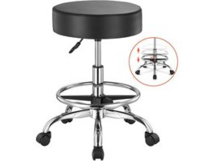 VEVOR Sattelhocker Rollhocker 204 kg belastbarer höhenverstellbarer (55-71 cm) Drehhocker Arbeitshocker mit Rückenlehne & Fußstütze, PU-Leder-Drehsattelstuhl für Salon Spa Massage Klinik Schwarz