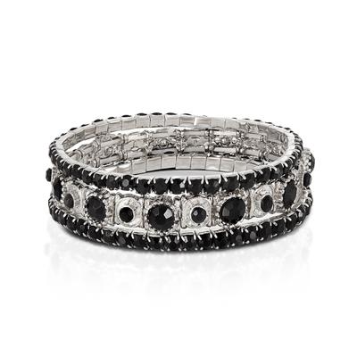 Armband STEUER "Set aus 3 Strecharmbändern rhodiumf.-schwarz", schwarz, Armbänder, Damen, 19cm, Metall, Armband