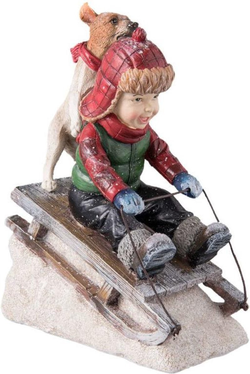 Clayre & Eef Kind & hond op slee tabletop 20 x 15 cm 6PR2275