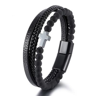 Herrenarmband mit Magnetverschluss – Design aus Naturstein und Kunstleder, stilvoll und langlebig, perfekt für Freizeit und Alltag.