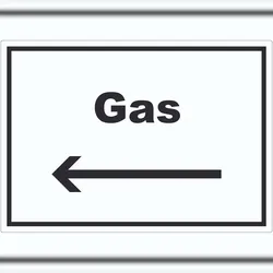 HB-Druck Gas Aufkleber mit Text und Richtungspfeil links Anschluss waagerecht A0 (841x1189mm)