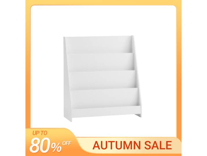 SoBuy KMB32 Bibliothèque pour enfants Étagère pour enfants Support pour journaux avec 4 étagères Étagère de rangement pour enfants Blanc