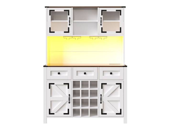 Buffet de cuisine blanc 120 x 40 x 170 cm – 4 portes 3 tiroirs LED prises USB