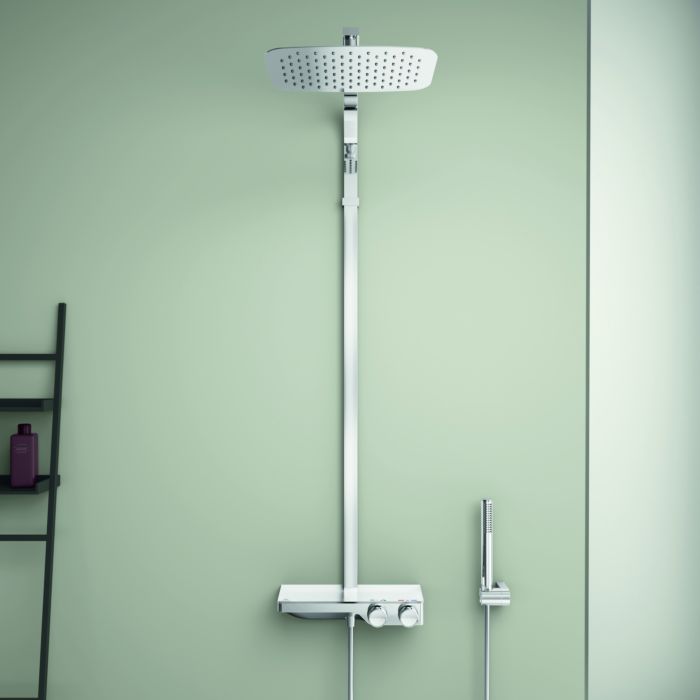 Ideal Standard S200 Duschsystem Aufputz A7332AA  mit Glasablage, Kopfbrause eckig, verchromt