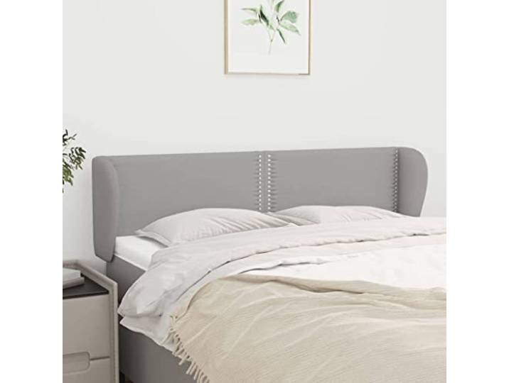 KTHLBRH Kopfteil aus hellgrauem Stoff, klassisch, höhenverstellbar, elegantes Design mit Nieten und Beinen aus Lärchenholz, Ständer