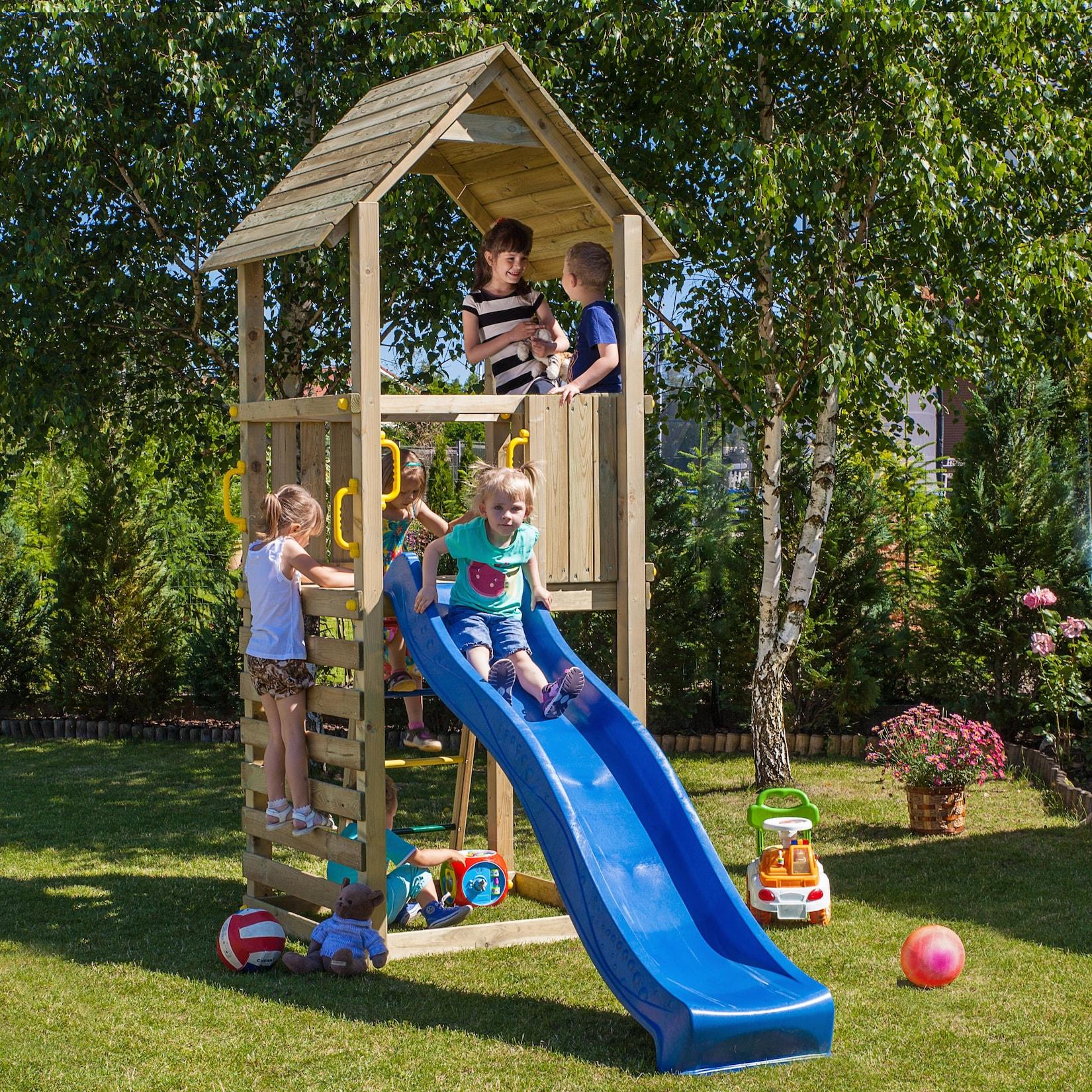 FUNGOO Spielturm Klettergerüst CAROL1 mit Rutsche und Kletterwand
