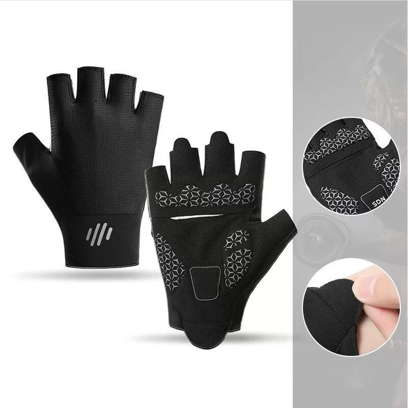 INF SDN Half Finger Schwarze Radsport-Fitnesshandschuhe - Atmungsaktiv & Stoßdämpfend (1 Paar) M