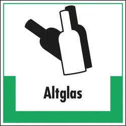 Aufkleber I Abfallkennzeichen Altglas, mit Symbol und Text, Folie, selbstklebend, 200x200mm