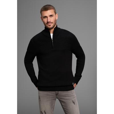 Troyer BRUNO BANANI, Herren, Gr. XXL (60/62), schwarz, Strick, Obermaterial: 50% Baumwolle, 50% Polyacryl, Basic schmal, Rippbündchen, Pullover Troyer, mit Reißverschluss