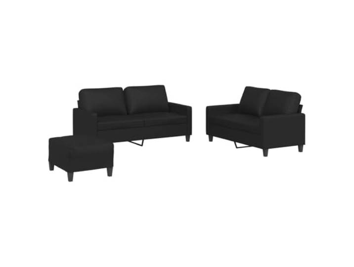 Todiikf 3-TLG. Sofagarnitur mit Kissen Schwarz Kunstleder Couch Set Moderne Couchgarnitur fürs Wohnzimmer mit bequemem Hocker, weichen Kissen, pflegeleichtem Kunstleder und Metallgestell.