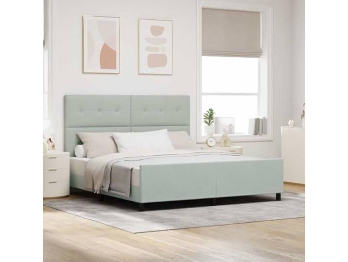 RJPLMFV Boxspringbett, Velours, Hellgrau, 180 x 200 cm Kopfteil verstellbar, Massivholzrahmen, ohne Lattenrost, Latten im Lieferumfang enthalten, einfache Montage