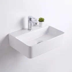 Relaxdays Eckiges Waschbecken mit Hahnloch Weiß