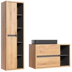 BADMÖBEL 100cm Rigel 2er-Set Holz und Anthrazit