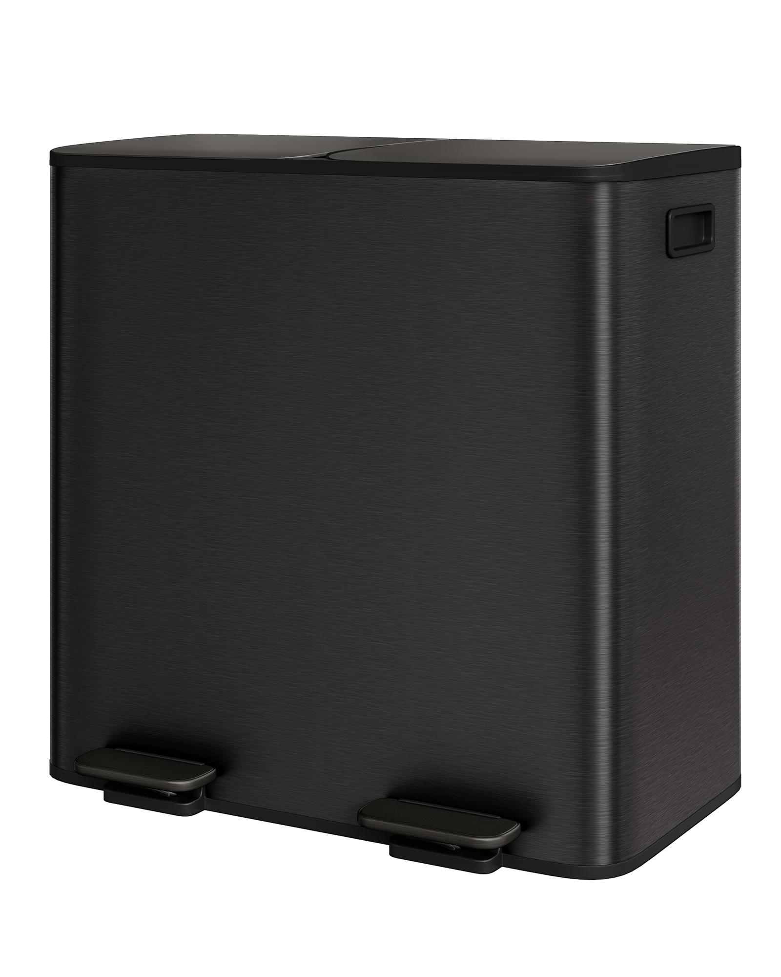 Küchenmülleimer 2 x 40 L aus Edelstahl, 2 Fächer, Soft-Close-Deckel, fingerabdruckarm, Schwarz