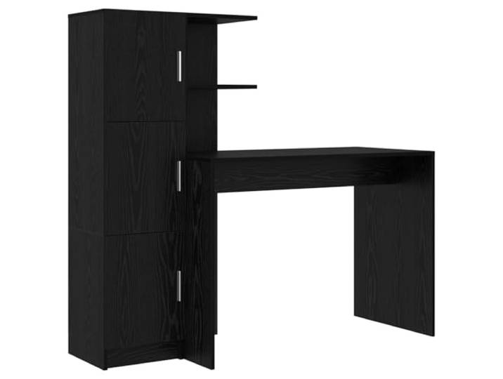 Tmriohed Schreibtisch Set 2-tlg mit Highboard Schwarz Eichen-Optik Kompakte Bürokombination fürs Homeoffice mit Regalfächern und geschlossenem Stauraum für geordnete Arbeitsabläufe.