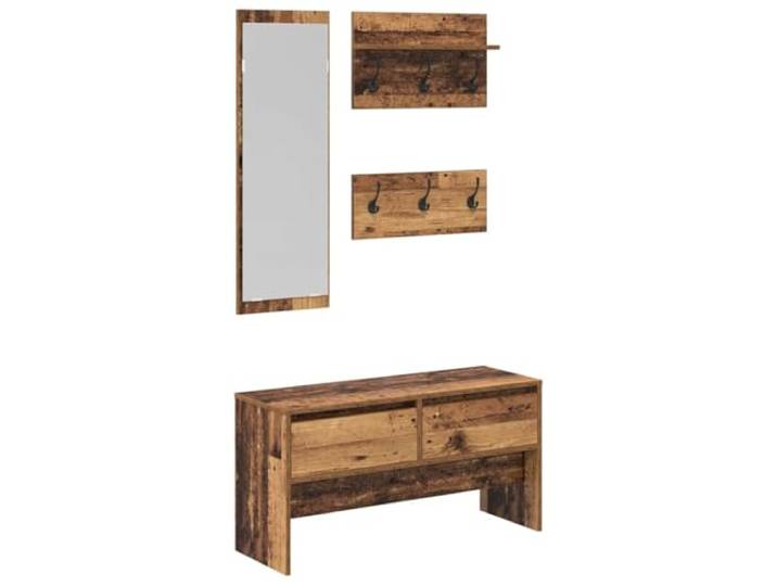 GKHPYURE Eingangsmöbel-Set 4-teilig aus technischem Holz 90 x 31 x 46,5 cm Aufbewahrungsbank, Acrylspiegel, Kleiderbügel, Holz, wartungsarm, minimalistisches Design, Raum