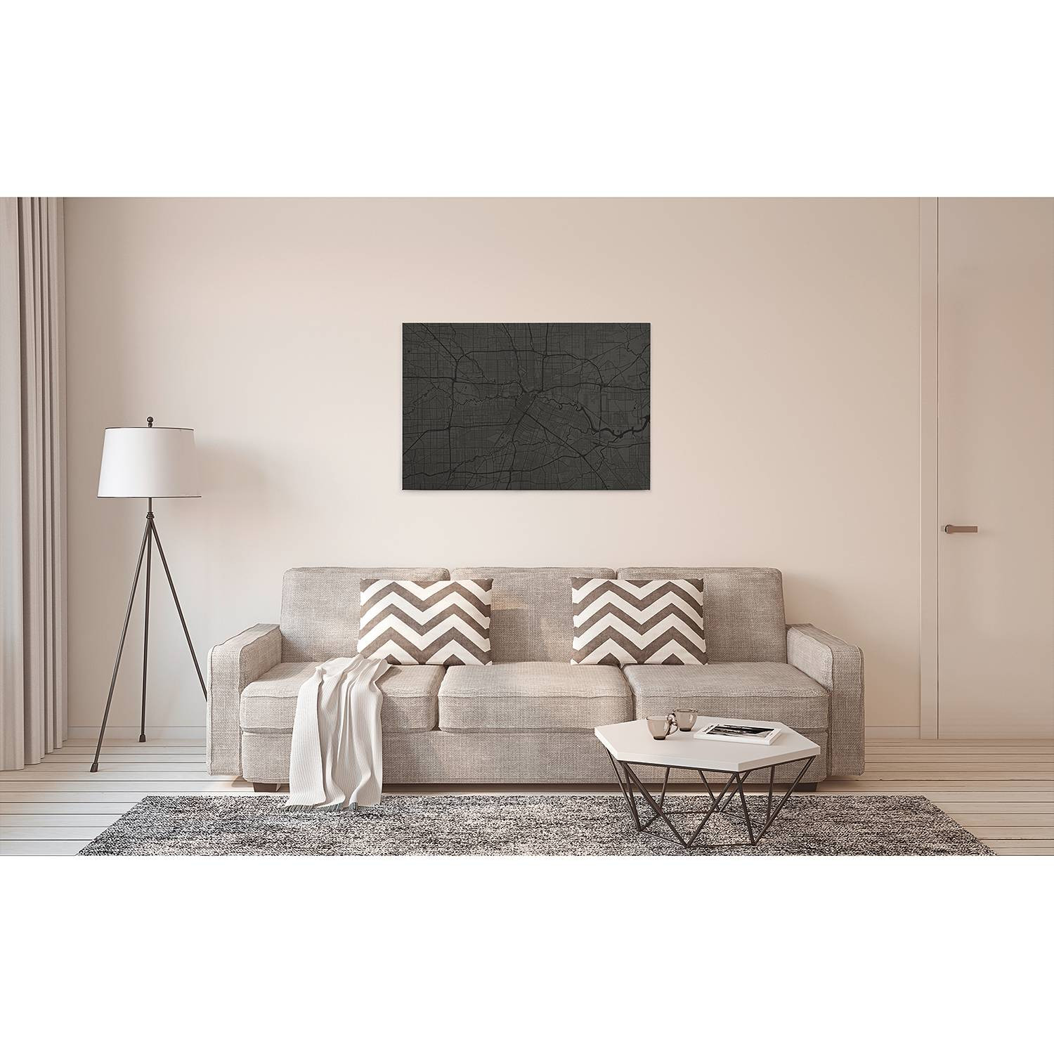 home24 Modern Metropolitan Abstract Wanddecoratie zwart, 90 x 60 cm