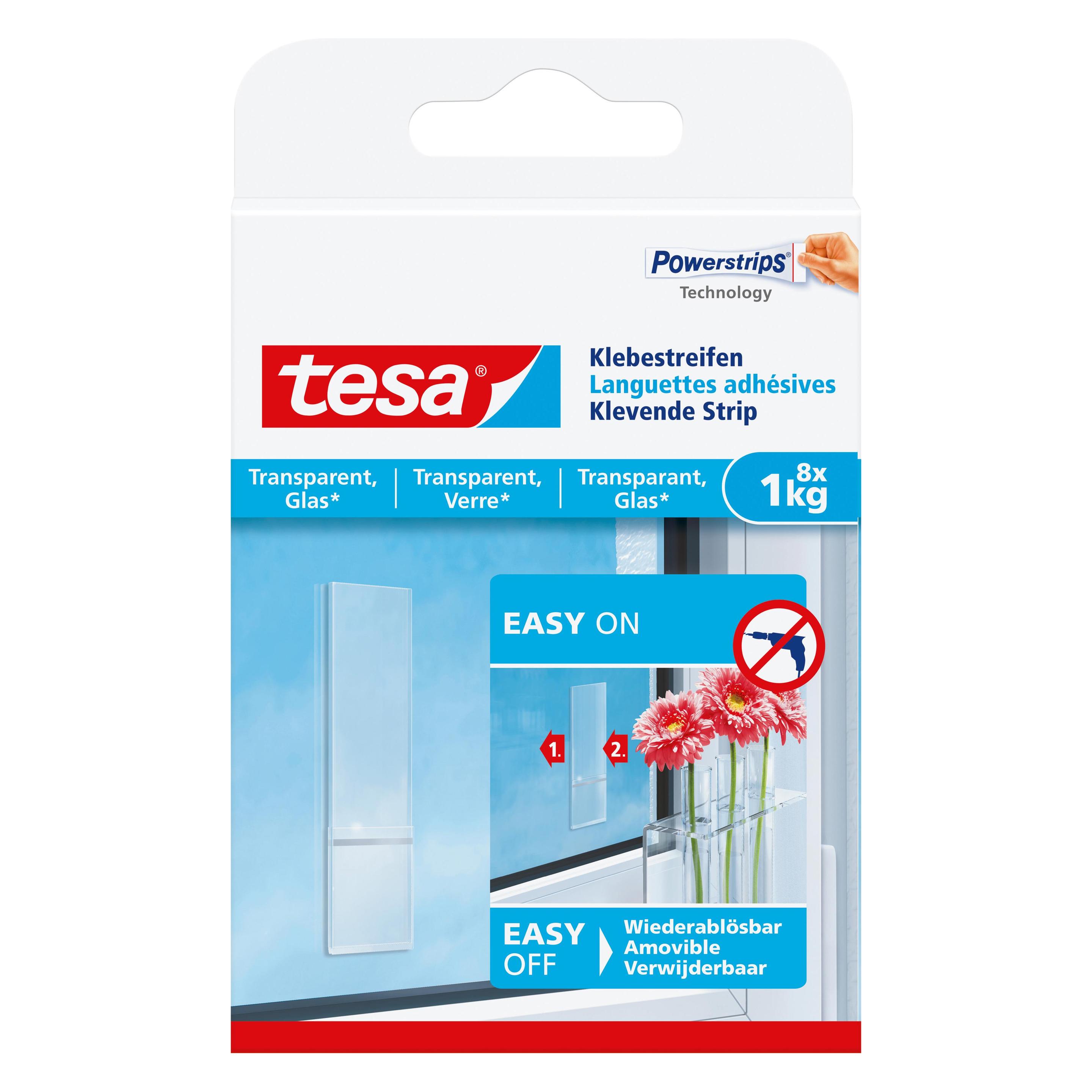 tesa Powerstrips für Glas, transparente Klebestreifen (77733-00000-20)