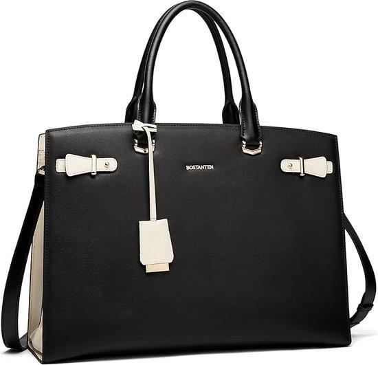 Famanu Aktentas für Damen, 14 Zoll Laptoptasche, Schultertasche, Schwarz