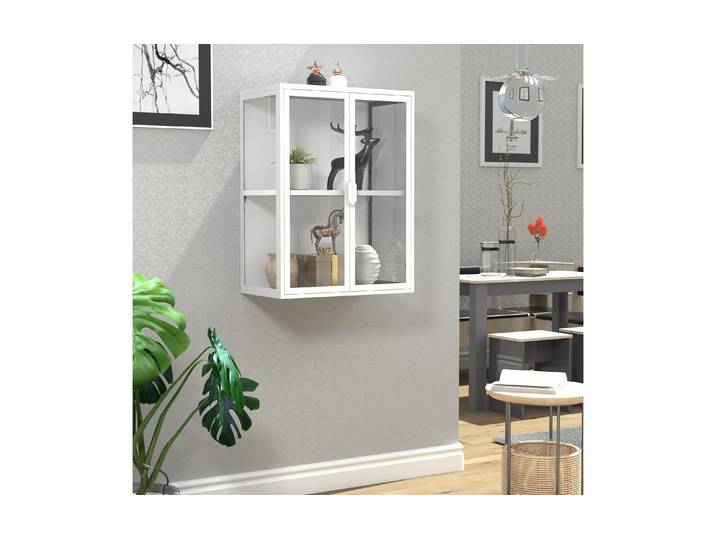 Vitrine VCM Flokas M 60 x 80 cm , weiss (weiß), B:60cm H:80cm T:35cm, Glas, Metall, Schränke, Vitrine