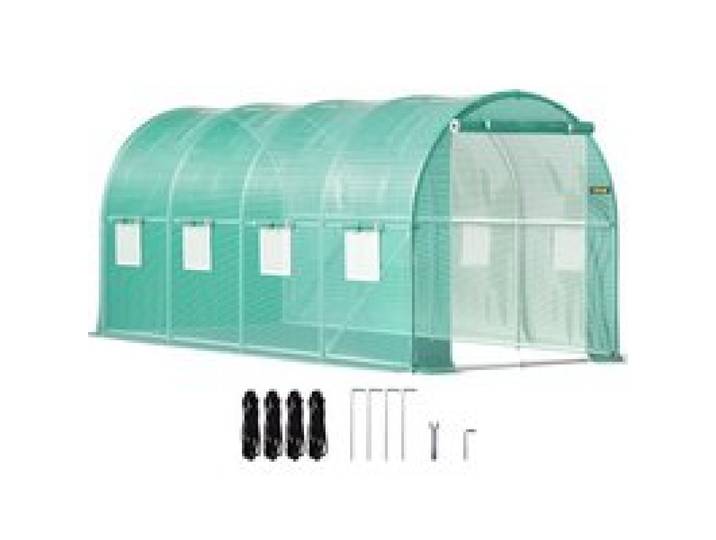 VEVOR Serre Tunnel Jardin 4,6x2,1x2,1 m Tente Abri Plantes Cadre en Acier Galvanisé Couverture Étanche PE 1 Poutre Supérieure 2 Poteaux Diagonaux 1 Porte 8 Fenêtres pour Cultiver Légumes Fleurs Vert