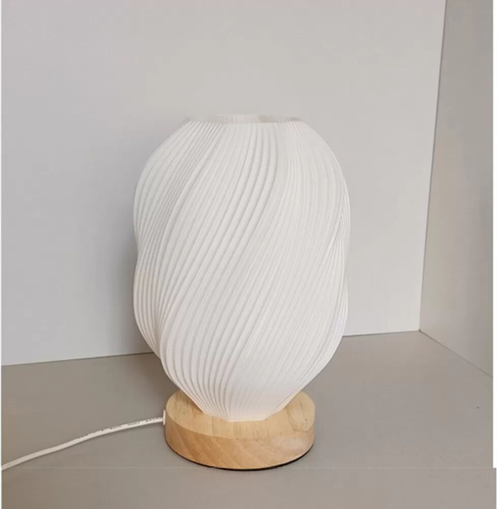 INF USB Dimmbare 3D-gedruckte Tischlampe mit Holzfuß - Moderne Nachttischlampe