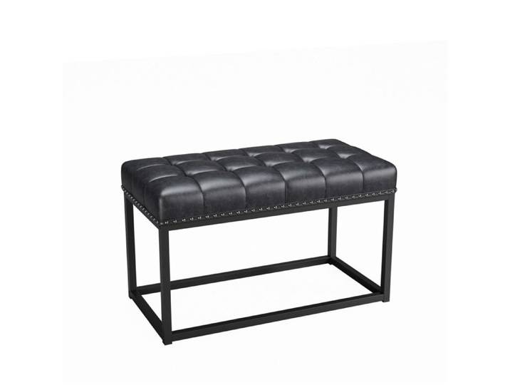SENVIRO banc rembourre vintage 90 x 46 x 52 cm assise capitonnee en simili noir structure en metal