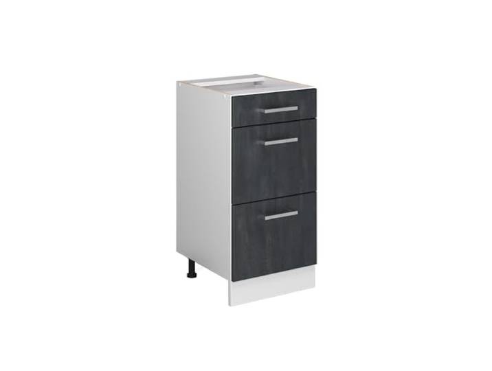 Vicco Küchenunterschrank R-Line, Schwarz Beton, 40 cm 3 Schubladen · Ohne Arbeitsplatte · Höhenverst. Füße · Leichter Zugriff · Frei kombinierbar