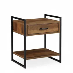 Relaxdays Nachttisch, Schublade, Industrial, Beistelltisch Wohn- & Schlafzimmer, Metall, 50x43x37 cm, Holzoptik/schwarz
