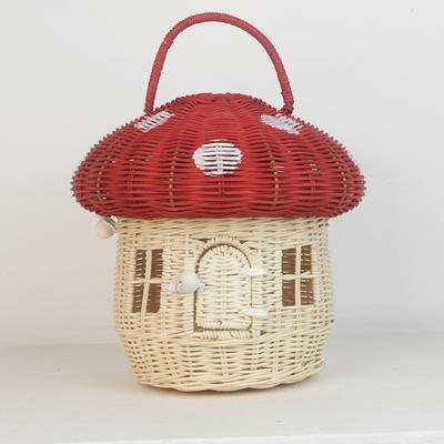 Daily Discovery Handmade Mushroom Basket Rattan Storage Basket For Kids Picnics And Cottagecore Decor red