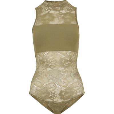 Body URBAN CLASSICS "Urban Classics Damen Ladies Body", Damen, Gr. 3XL, US-Größen, beige (khaki), 91% Polyamid, 9% Elasthan, Bodys Body