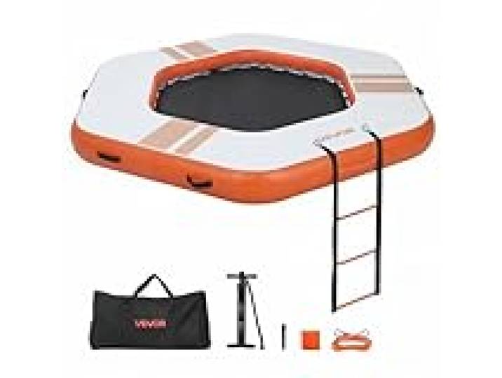 VEVOR Quai Flottant Gonflable 2,6x2,6 m Plateforme de Quai Gonflable pour Piscine Plage Mer Réunions Famille Sorties Amis Activités Nautiques avec Sac de Transport Portable, Échelle Amovible, Orange