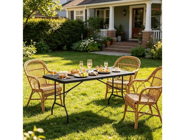 Table de jardin pliante rectangulaire 180 x 74 x 70 cm en HDPE et métal noire 8 personnes
