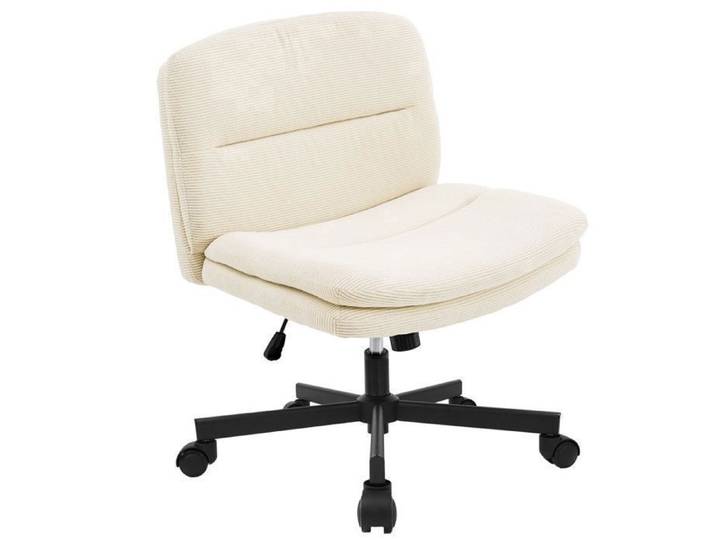 Durrafy Chaise de bureau sans accoudoirs-Réglable en Hauteur Inclinable 130° Fauteuil de bureau velours côtelé beige 150kg
