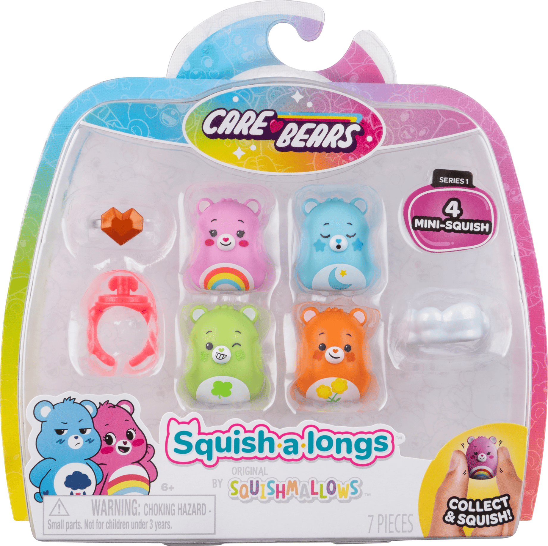 Squishmallows Squish-a-longs Care Bears Mini-Squish 4-Pack Series 1 Style 1 for Kids, Collectible Toy Figures with Accessories, Jazwares Brand