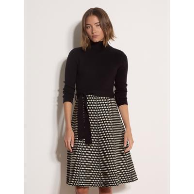 Midikleid APRICOT "Skaterkleid", Damen, Gr. 16, Normalgrößen, gewebt, schwarz-weiß (schwarz), gewebt, , Modisch, normal, Rollkragen, Kleider Midikleid, mit Rautenmuster