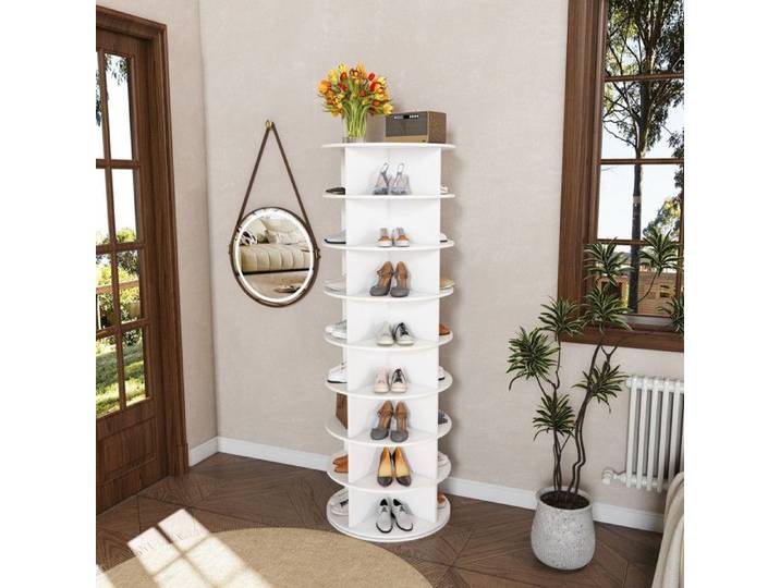 Étagère à chaussures pivotante - Tour d'armoire blanc 8 niveaux - Pivotante 360° - 32 paires - PVC 60×60×184 cm