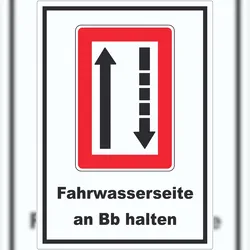 Fahrwasserseite an Backbord halten Symbol und Text Aufkleber A2 (420x594mm)
