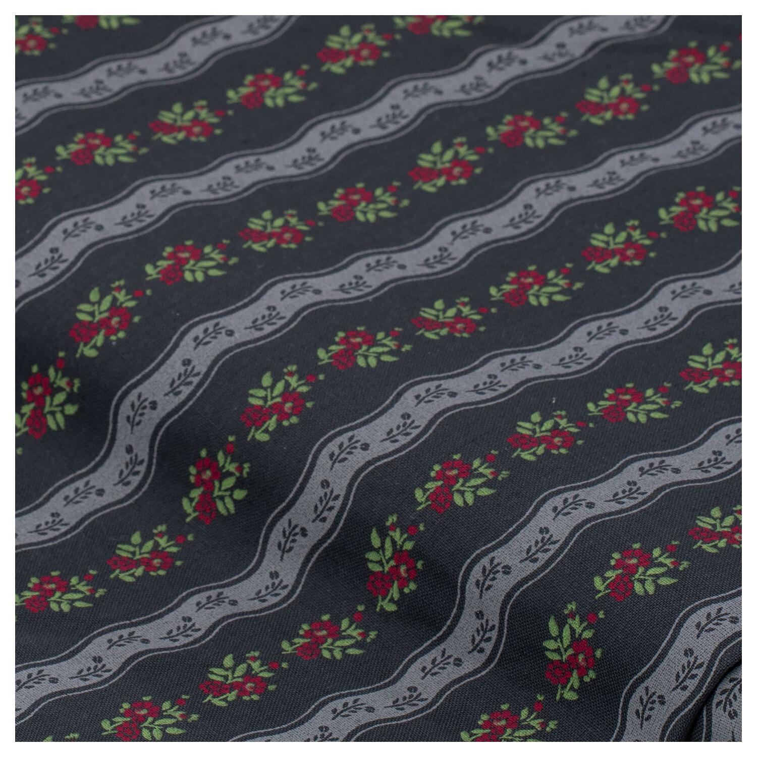 Baumwoll-Trachtenstoff "Ranken & Rosen", schwarz-color