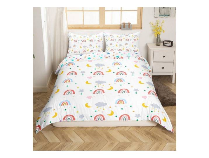 LuxusKollektion Kinderbettwäsche Bettwäsche Set Regenbogen Sterne Mond 200x200cm
